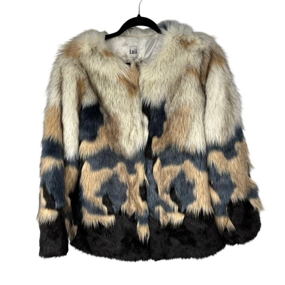 Luii Faux Fur Coat Womens M Multicolor Clasp Closure
